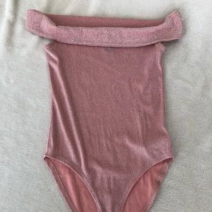 Forever 21 Pink and Silver Metallic Cowl neck bodysuit size Small